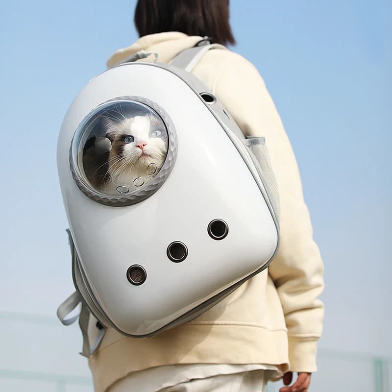 Portable transparent cat carrier for outdoor use, breathable space capsule cat backpack, large-capacity side-opening pet bag