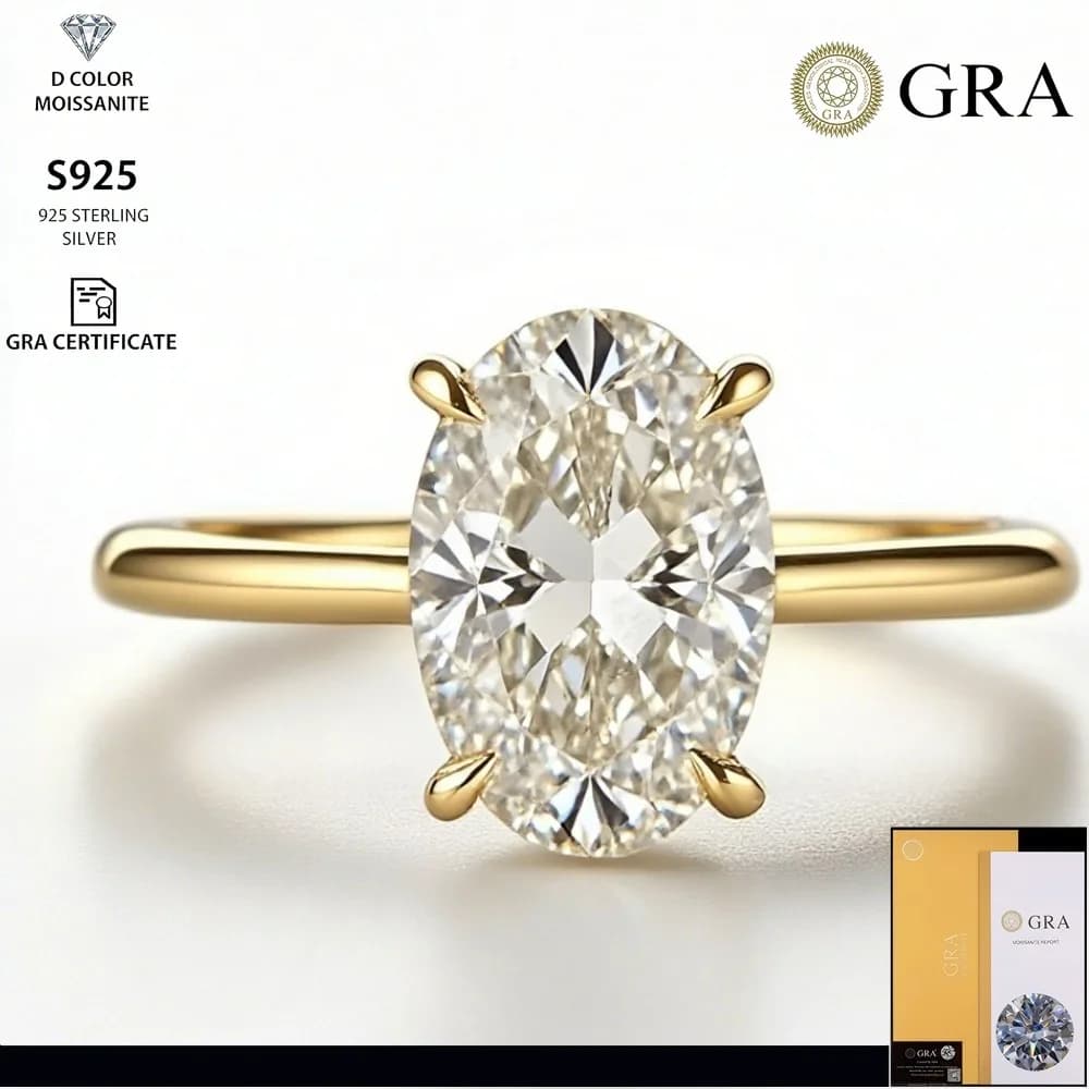 2026 New ring with custom fashionable oval diamond, classical wedding ring with four claws, woman