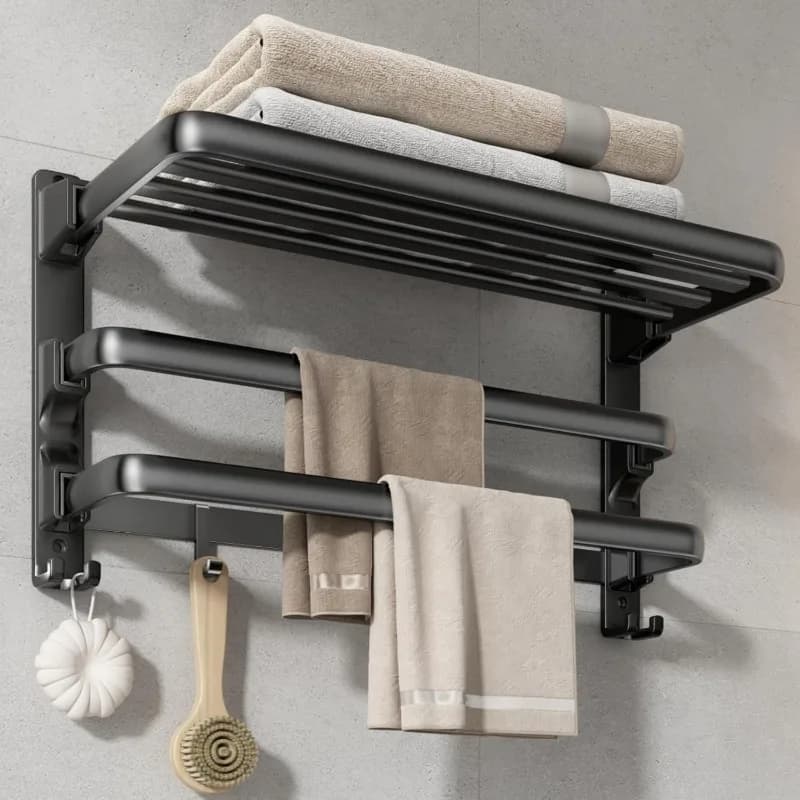 Portasciugamani da 24 pollici, portasciugamani da bagno con 2 portasciugamani pieghevole con 7 ganci, organizer per riporre asciugamani per B