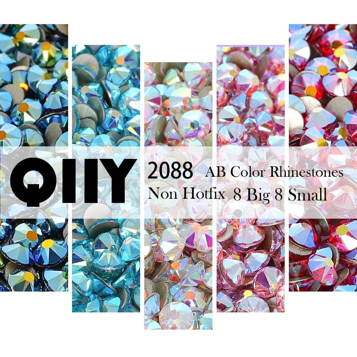 QIIY 2088 SS16-SS30 Strass in Vetro Glitter Non Hotfix con Fondo Dorato, 8 Grandi e 8 Piccoli, per Decorazione Unghie e Abbigliamento