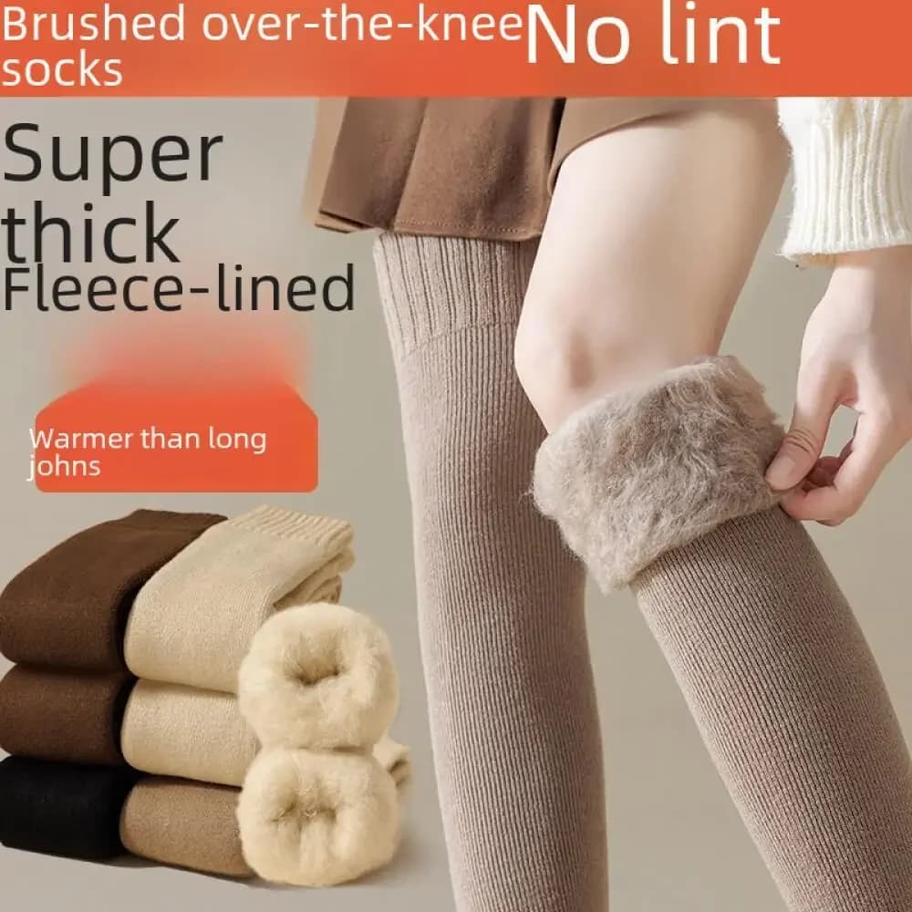 High socks in cashmere Plush lined by women Cosy winter socks Cups socks on the knee Bestseller Hot thick socks