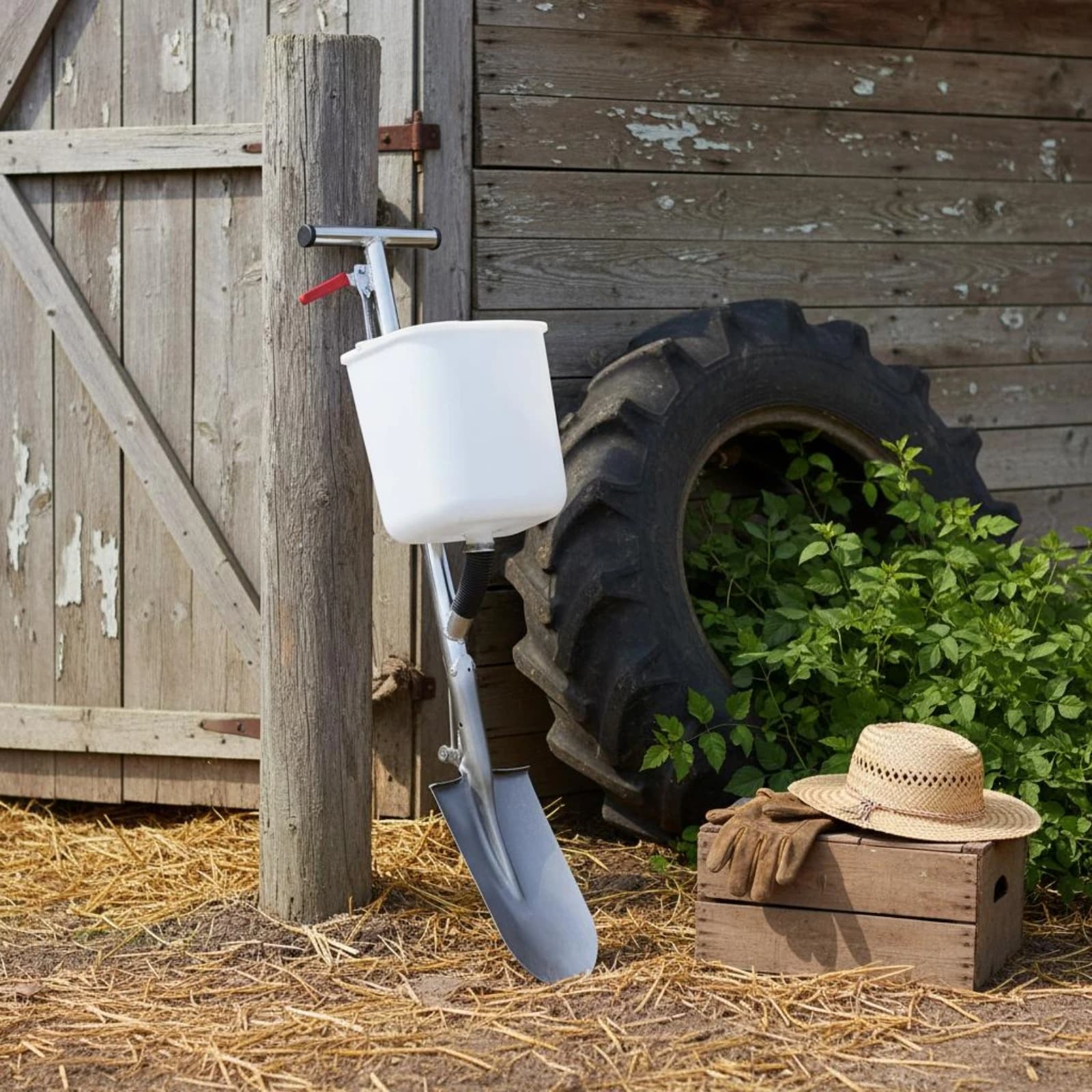 Farm Tool Backpack-style Soil Fertilizer Inserter Manual Applicator with Shovel-head Design for Targeted Planting Rows