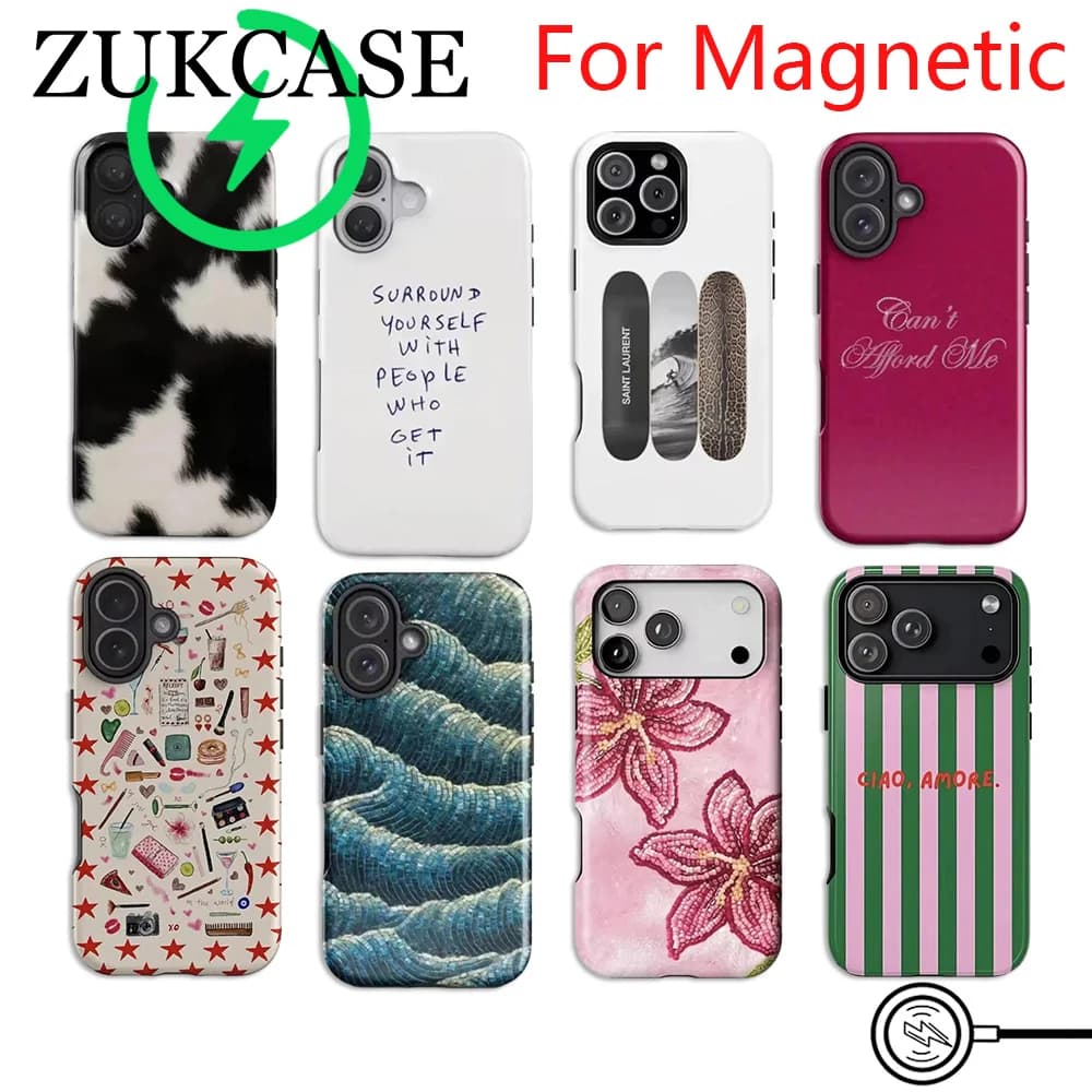 Luxury Clmj Colorful flowers Magnetic Phone Case for iPhone 18 17 16e 16 15 14 13 12 11 Air Pro Max Plus Double-layer Back Cover