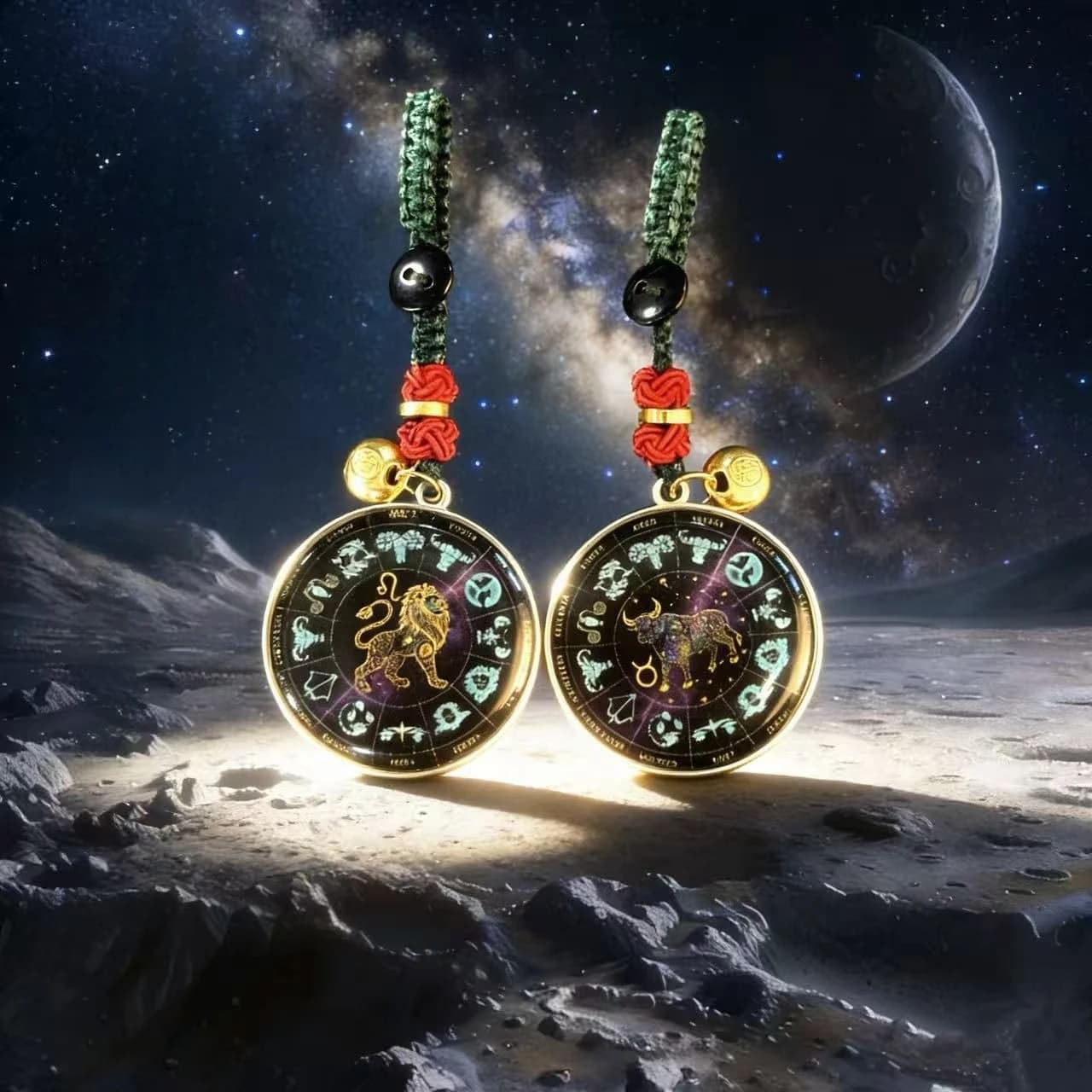 Portachiavi con Bussola dei Dodici Segni Zodiacali, Ciondolo Portafortuna con Sacchetto della Fortuna, Tendenza Lusso Leggero