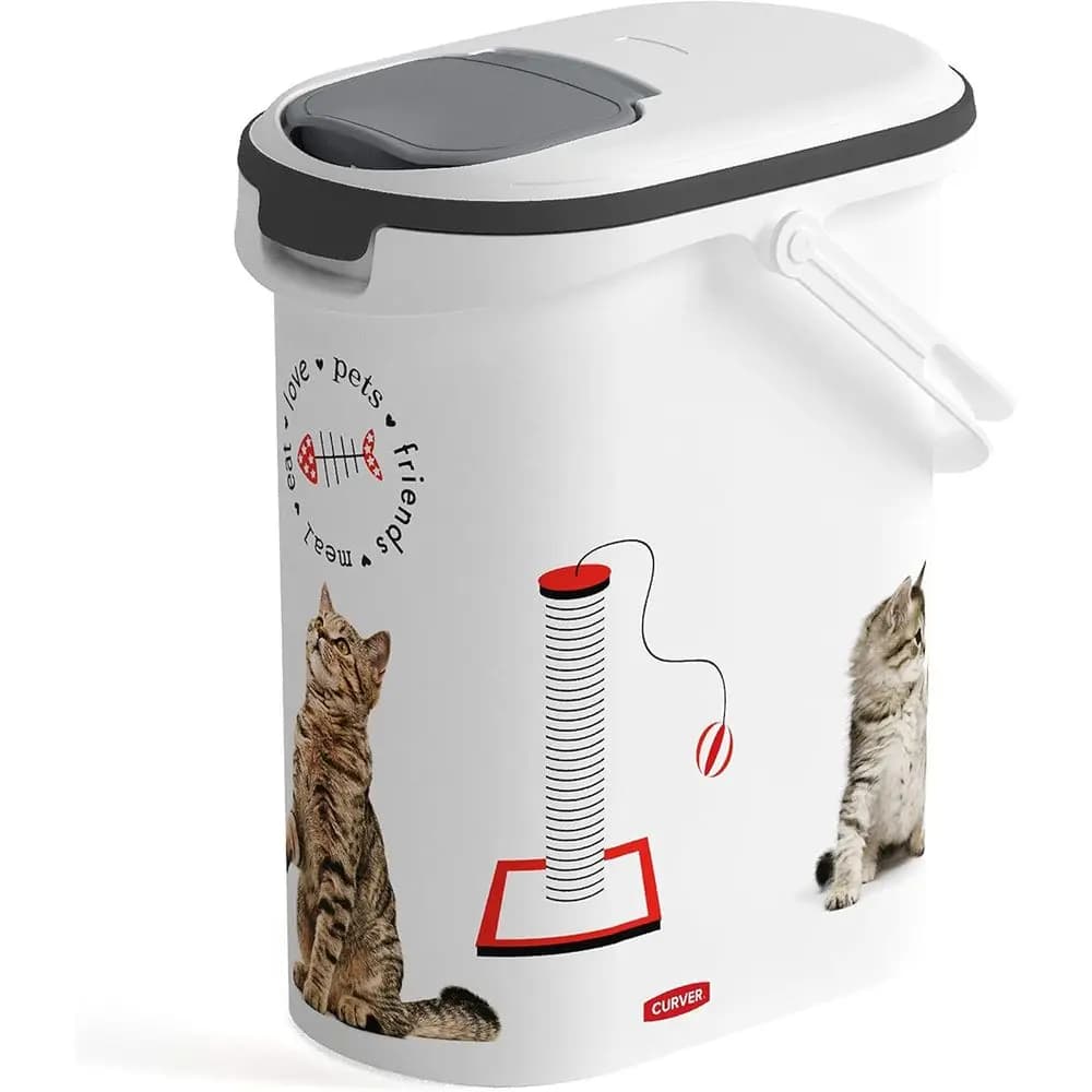 Contenitore per Cibo per Animali da 4 kg 10 L, Bianco/Grigio, per Gatti, Confezione Singola