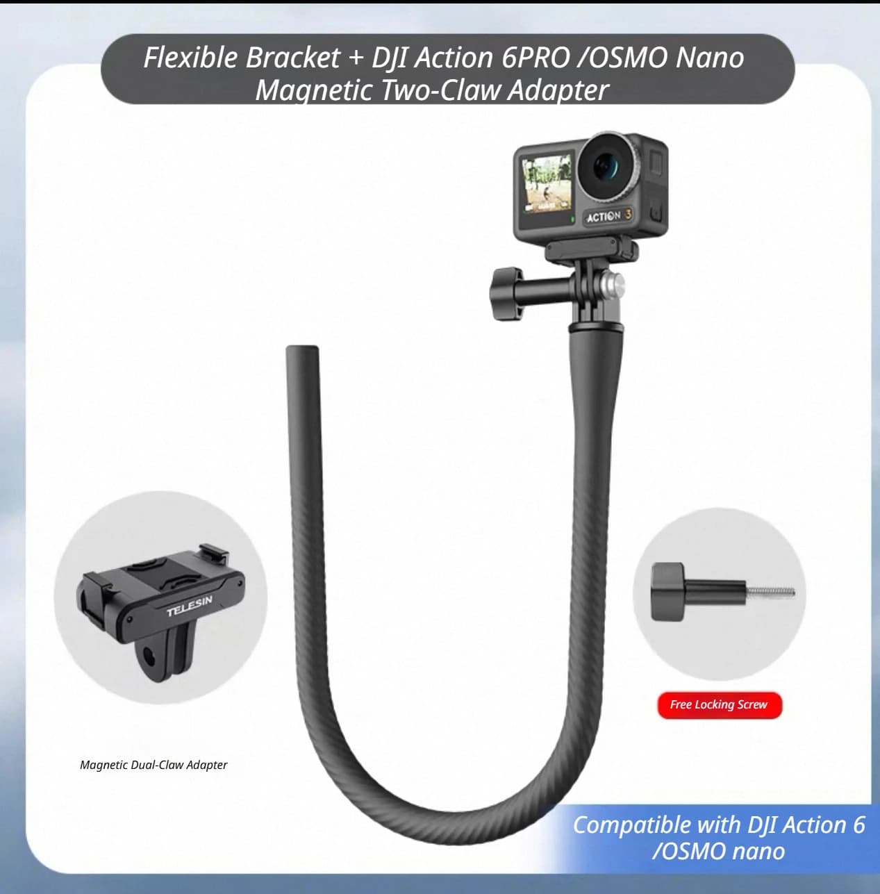 TELESIN Action Camera Mount For GoPro Insta360 X5 X4/X3/GO3/3S/ACE PRO2/DJI OSMO Octopus Tripod Neck Holder Flexible Mount