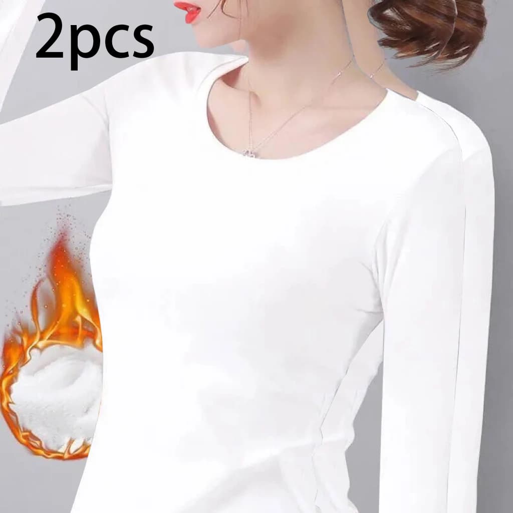 2pcs Women Autumn Winter Long-sleeved T-shirt Lady Thermal Underwear Thick Velvet Slim Fit Fashion New Style Round-neck Top