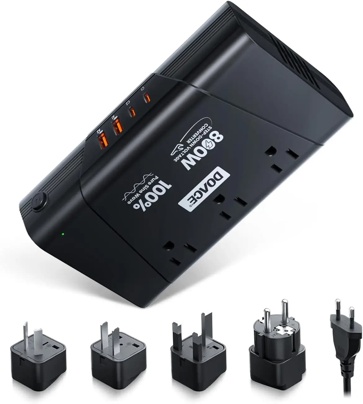 Convertitore di Tensione da 800W con Porte USB per Viaggi - Adattatore da USA a Europa