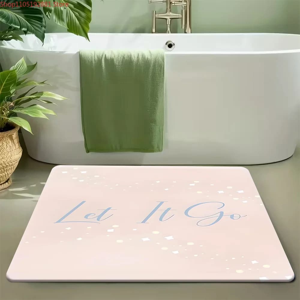 Tappetino da bagno Disney Frozen "Let It Go" rosa pastello scintillante, tappeto da bagno super assorbente antiscivolo, tappeto da doccia magico con citazione dal film Disney
