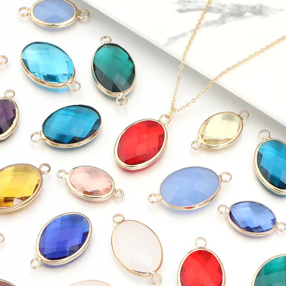 10 pz/lotto ciondolo con bordo in vetro ciondolo ovale in rame singolo doppio ciondolo appeso per gioielli fai da te che fanno bracciale collana