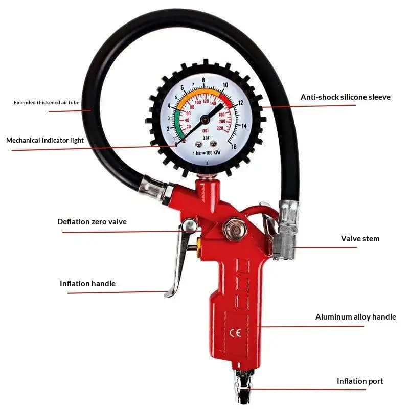 Pistola a pressione per compressore d'aria, auto, moto, SUV, pompe di gonfiaggio, strumenti per la riparazione dei pneumatici, manometro universale per pneumatici