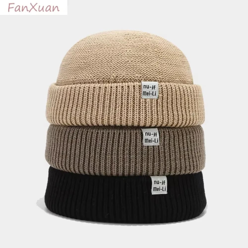 Fashion Wool Knit Knitted Beanie Round Top Coldproof Brimless Cap Solid Color Fisherman Beanies Hat Autumn Winter