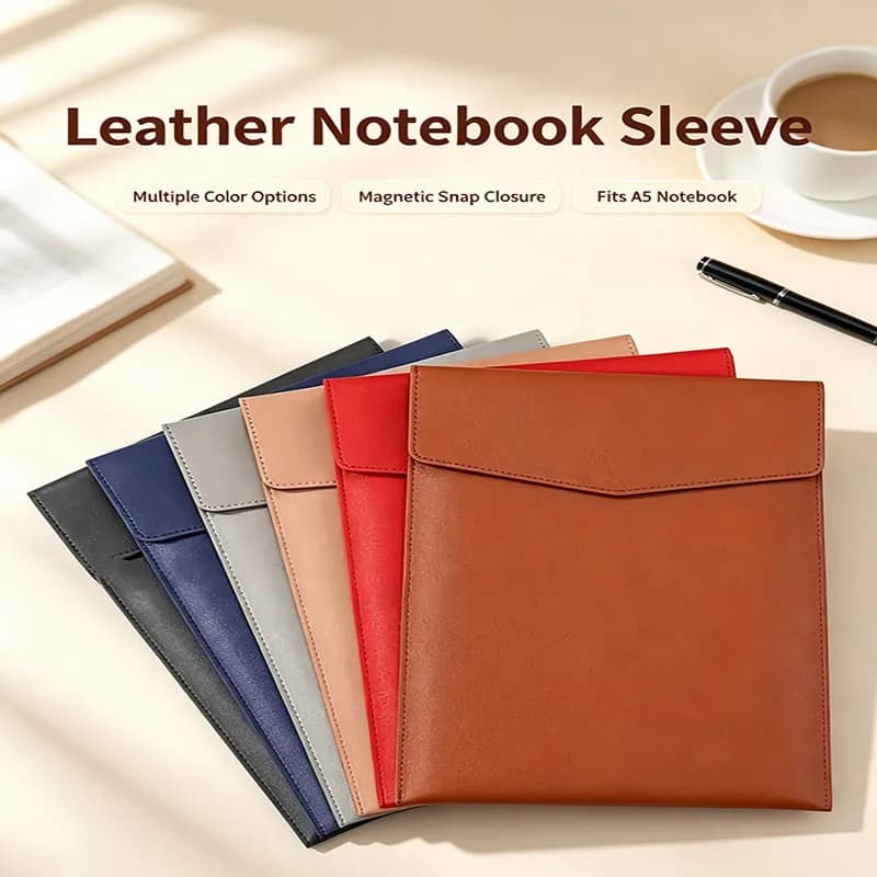 A4 PU Leather Document Folder, Waterproof Large Capacity Magnetic Snap File Pouch for Office Paper Storage