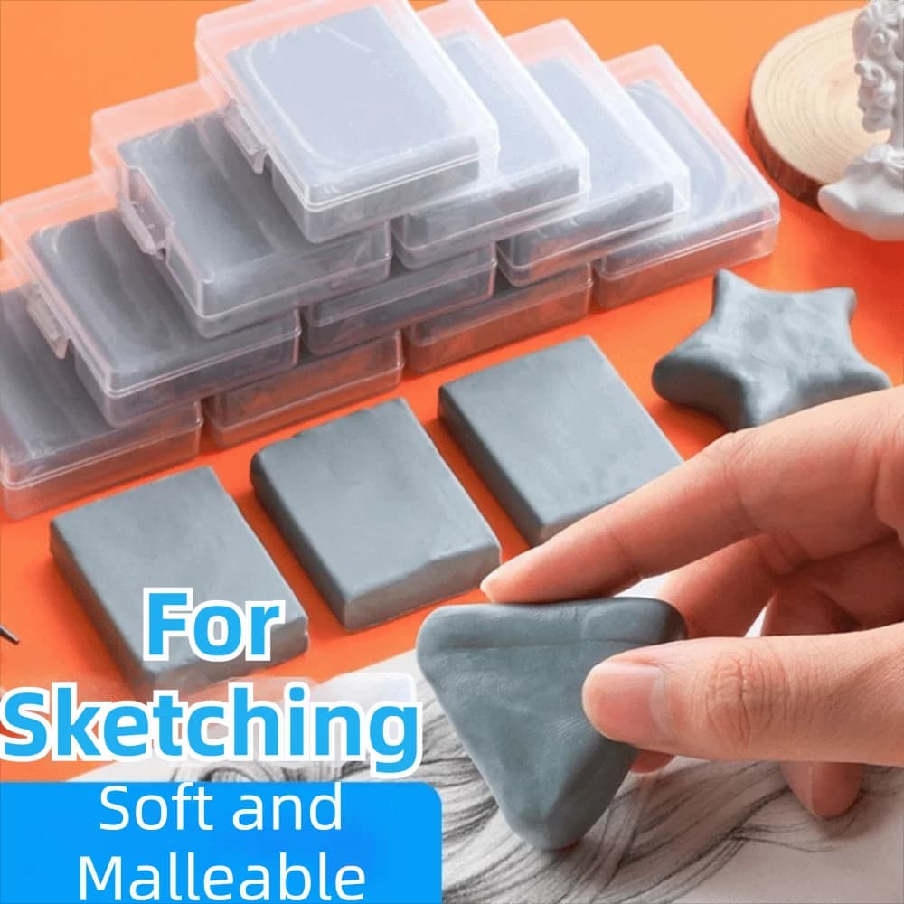 4Pcs Soft Sketching Erasers Moldable Plasticization Kneaded Erasers Non-stick Hands Grey Plasticity Erasers Charcoal Pencils