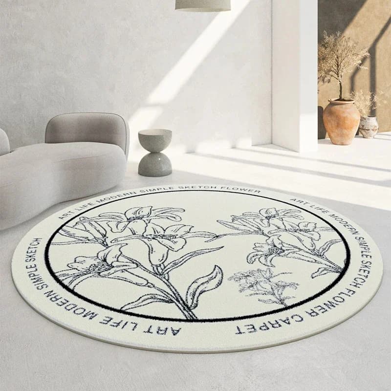Soft modern round carpet simple floral print carpet for living room sofa house bedroom dorm furniture non-slip circle mat yoga mats