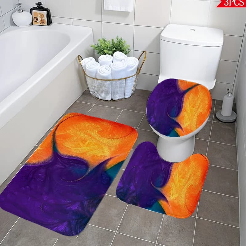 Copriwater e WC in peluche da 3 pezzi compatibile con WC a T - Tappetino da bagno astratto con arte fluida antiscivolo, morbido con coperchio a forma di U,