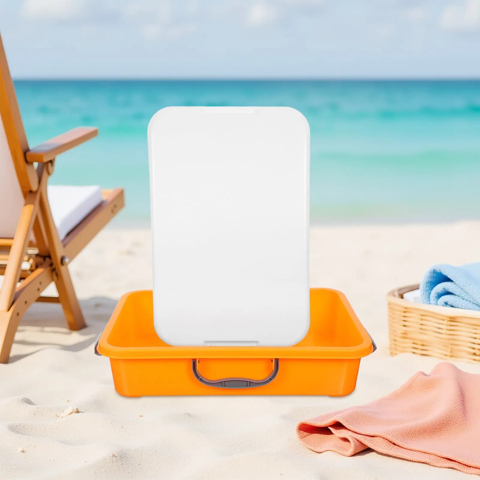Contenitore Portatile per Sabbia per Bambini, Vassoio Organizzatore in Plastica con Manico e Coperchio per Giochi con la Sabbia e Accessori, per Interni ed Esterni