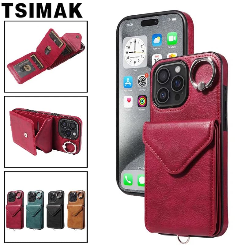Custodia in pelle con cordino lungo moda per iPhone 11 12 13 14 15 16 Pro Max XS XR X 7 Plus 8 16E Slot per carte portafoglio Custodia per borsa