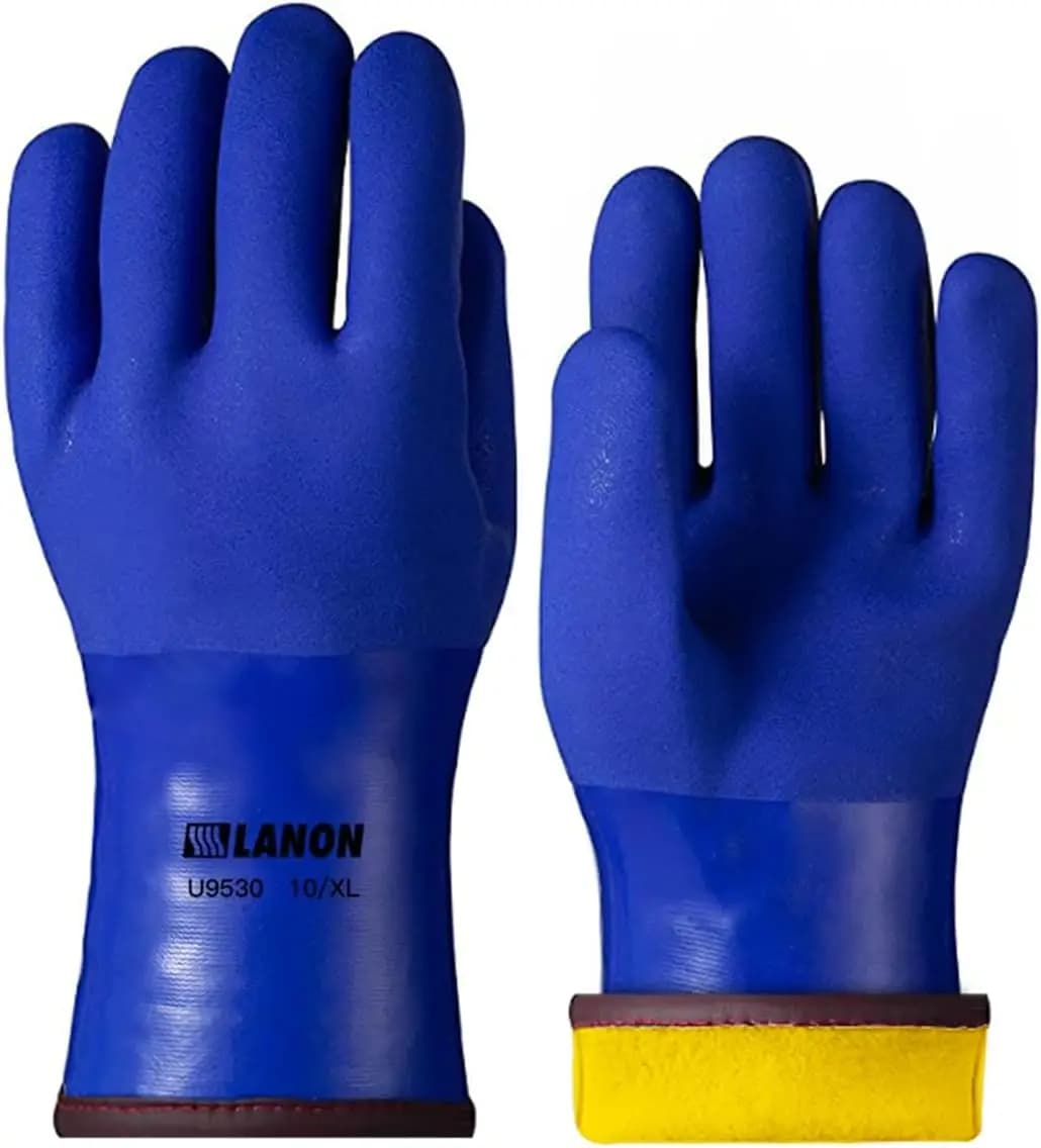 Guanti Resistenti al Freddo Rivestiti in PVC, Guanti da Lavoro Impermeabili e Caldi per Lavori in Congelatori, Resistenti a Prodotti Chimici e Olio, Antiscivolo