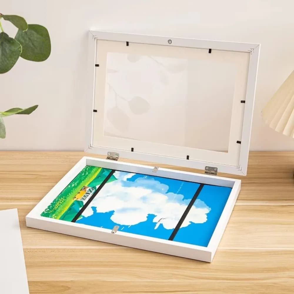 Multi-functional Wooden Picture Frame Magnetic Closure Rectangle Flip Photo Frame Changeable Wall Mount Decorative Frame