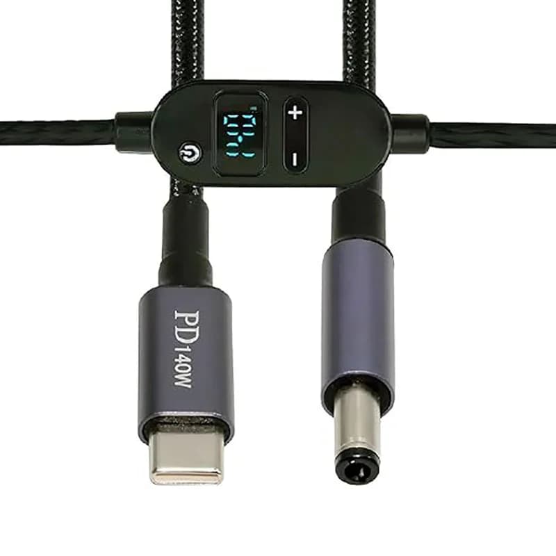 140 W USB-C to DC Power Cable with Adjustable Voltage Output (5 V / 9 V / 12 V / 15 V / 20 V / 28 V) — Compatible with Laptops