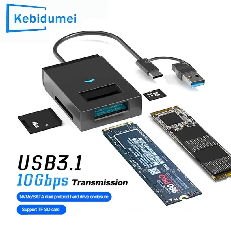 Convertitore adattatore per disco rigido SSD da USB 3.1 a M.2 NVMe NGFF Scatola di immagazzinaggio tipo C da 10 Gbps Custodia esterna Supporto Lettore di schede SD TF
