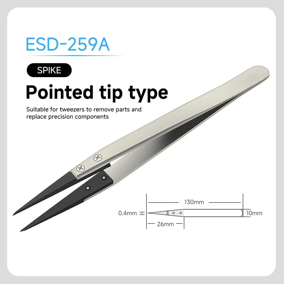 Exquisite ESD series anti-static slim watch installation tweezers with straight curved high elasticity handle tweezers ESD-259