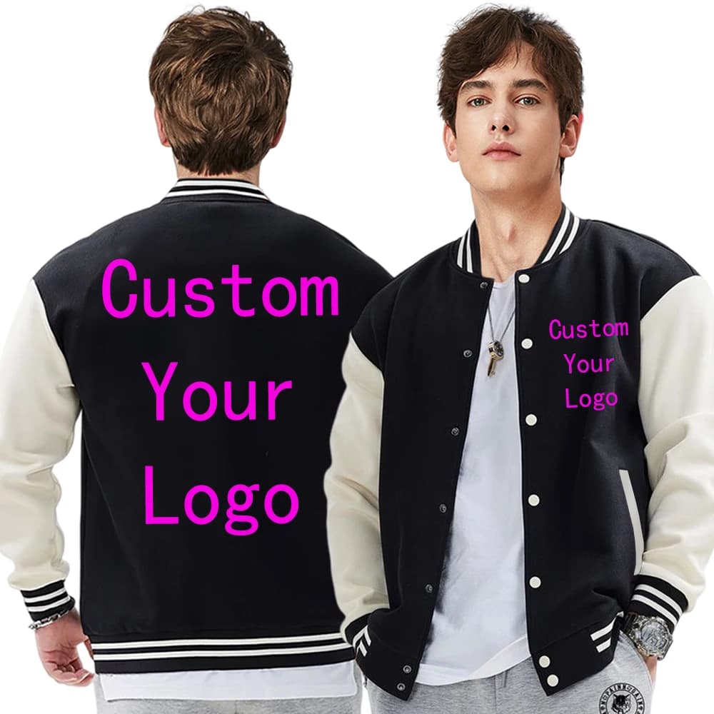 Personalizzato Il logo/lettera Giacca da uomo Abiti neri larghi Bottoni Abiti da baseball Autunno Inverno Top caldi Felpe con cappuccio in pile caldo