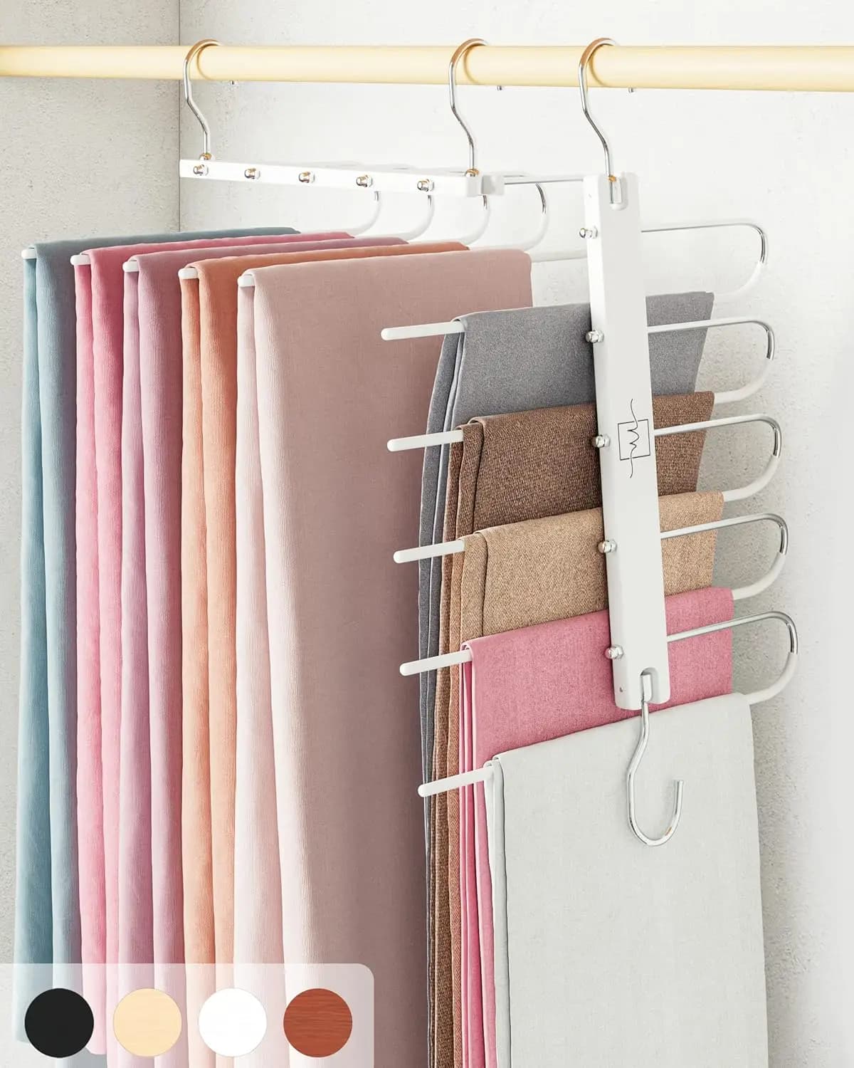 Appendiabiti salvaspazio per pantaloni - Confezione da 2 appendiabiti europei in legno di faggio per sciarpe e jeans - Organizzatore per armadio e salvaspazio per pantaloni