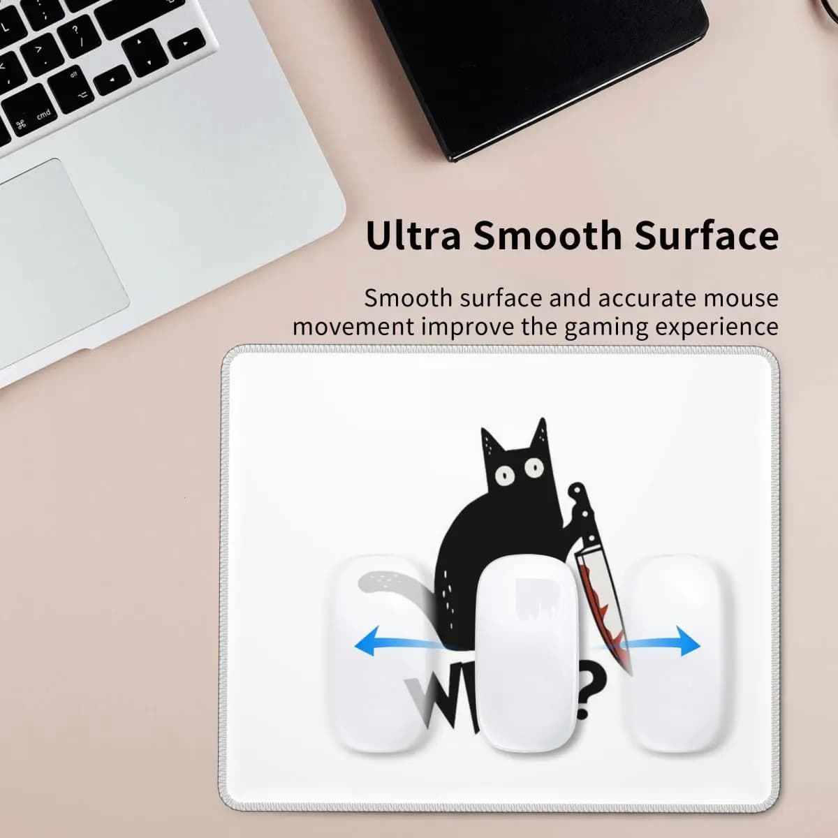 Gatto What Murderous Black Cat con coltello Tappetino per mouse Tastiera per computer Tappetino per mouse Tappetino per scrivania per laptop da gioco Tappetini per ufficio