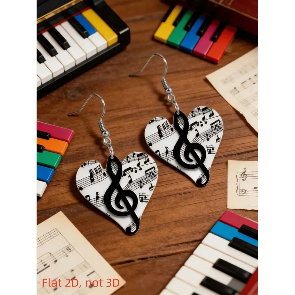 Music Note Earrings Bohemian Style 2D Acrylic Cartoon Pendant, Lightweight And Durable Jewelry, Suitable For Concerts, Festival