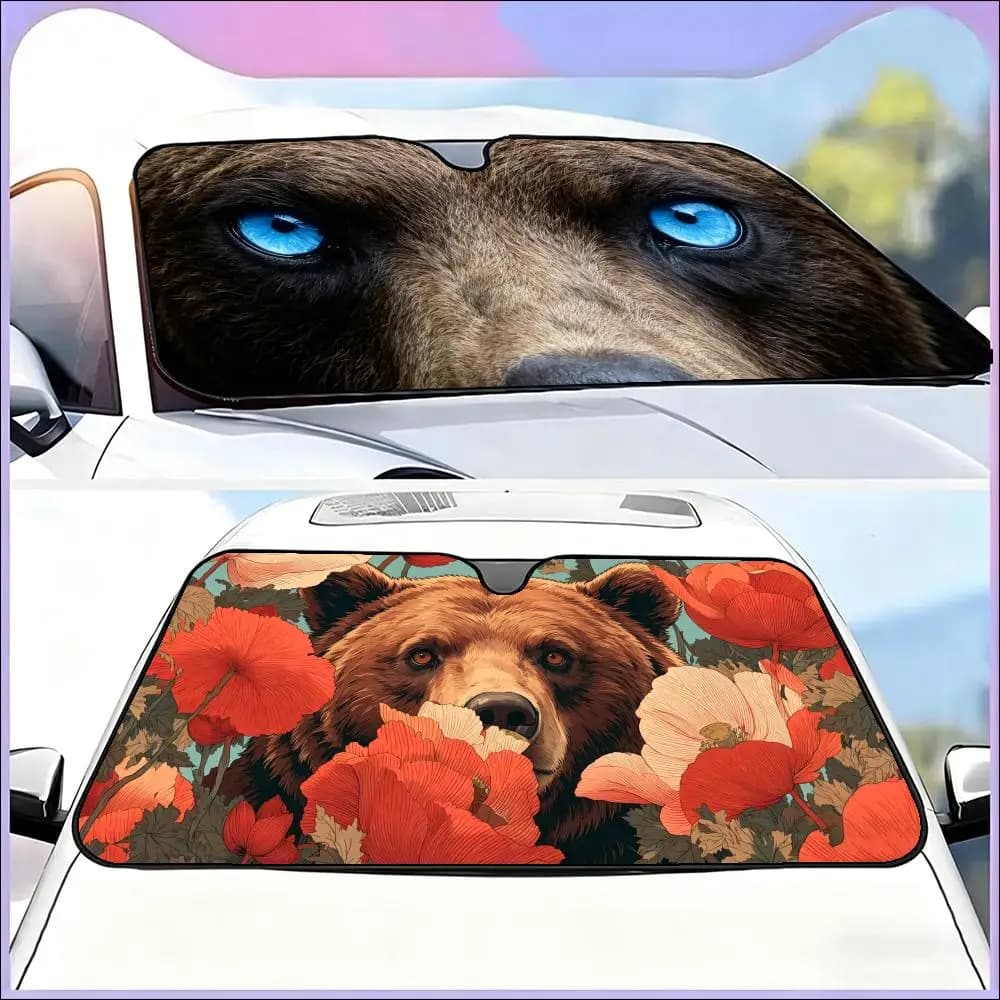 Parasole Premium per Parabrezza Auto, Protezione dal Calore e dai Raggi UV, Regalo Ideale per Auto P-Brown Bear Eyes
