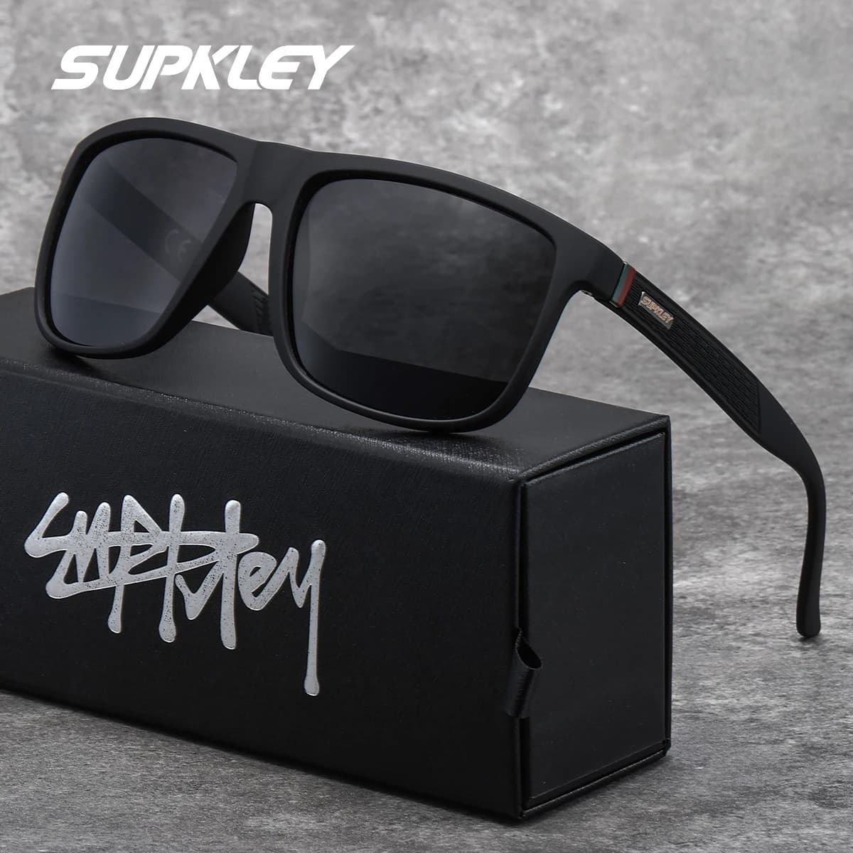 SUPKLEY Occhiali da sole basic con montatura quadrata, protezione UV, pesca e guida, riduzione dell'abbagliamento, regalo di Natale