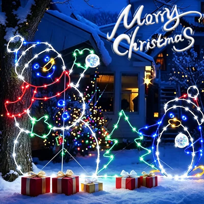 1-2Sets Christmas Snowman String Lights Glowing Yard Decorations Outdoor Garden Patio Lights Winter Holiday Home Party Decor