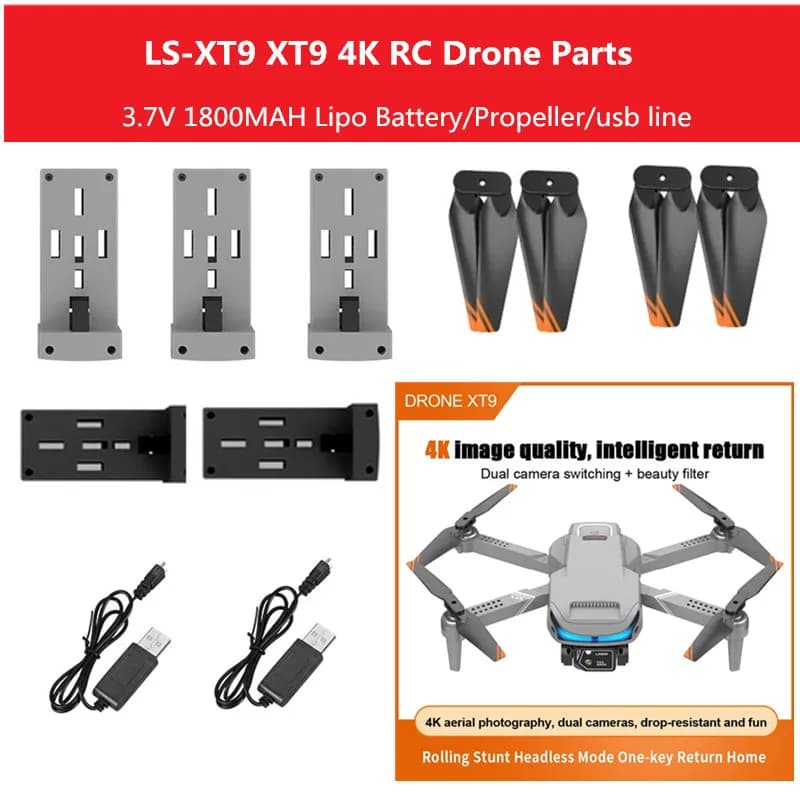 LS-XT9 4k Double Camera RC Quadcopter Spare parts 3.7V 1800MAH Battery/Elica/USB XT9 Drone Accessories XT9 Drone Battery Blade