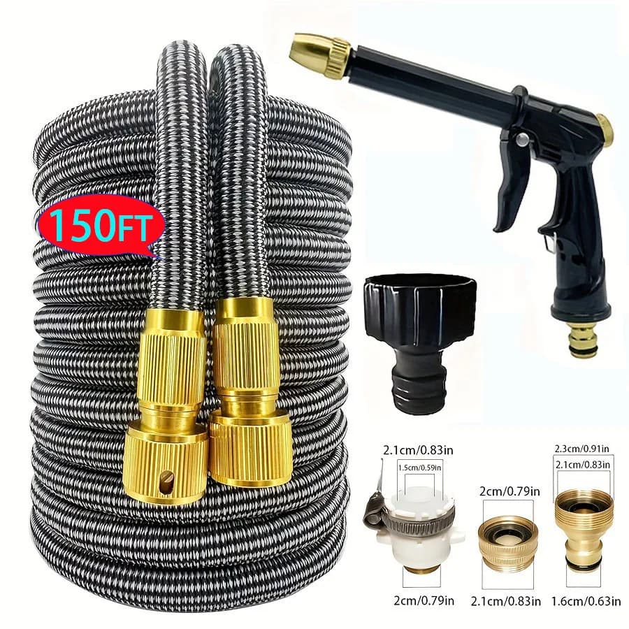 Expandable Garden Pipe with Double Connector Metallic, High Pressure Magic PVC Pipes for Garden Irrigation, Farm and Car Washing