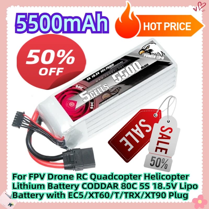 Per FPV Drone RC Quadcopter Elicottero Batteria Al Litio CODDAR 80C 5S 18.5V 5500mAh Lipo Batteria con Spina EC5/XT60/T/TRX/XT90
