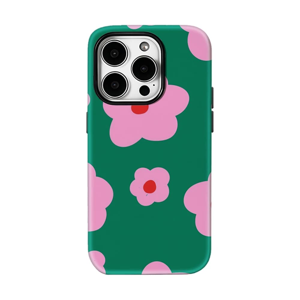 Custodia per telefono floreale verde e rosa per iPhone 17 16 15 14 13 Pro Max Plus, custodia rigida magnetica a strato singolo/doppio