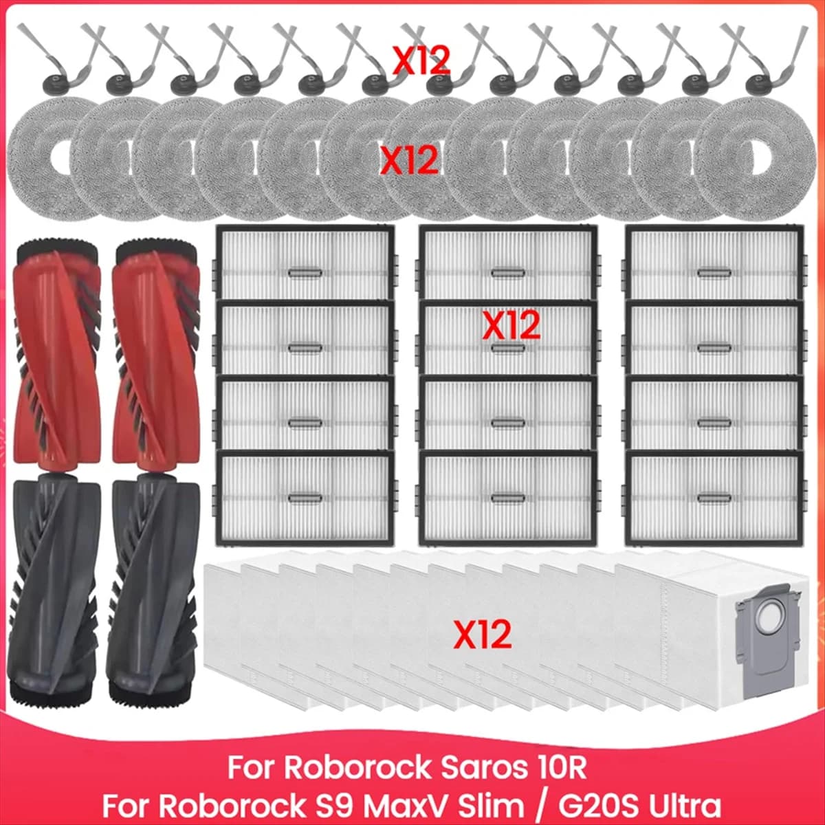 NUOVO Per Roborock Saros 10R / Roborock S9 MaxV Slim / G20S Ultra Accessori Spazzola Filtro Hepa Mop Panno Sacchetto per la Polvere Pezzi di Ricambio