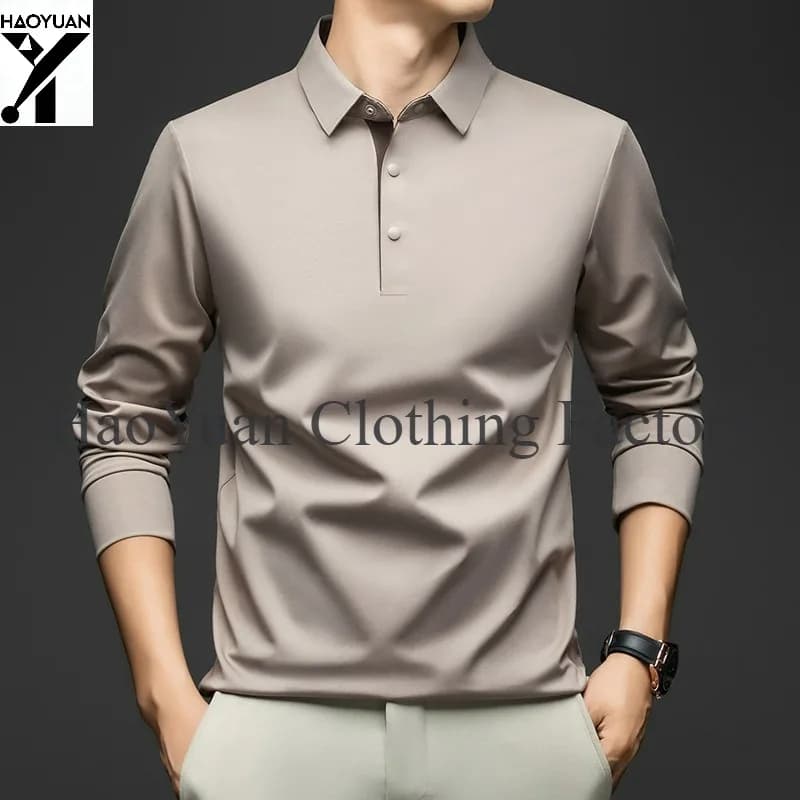 Luxury Long Sleeved Solid Color Golf Men's T-shirt for Cycling Running Home Work Spring and Autumn Business Leisure Men's Style