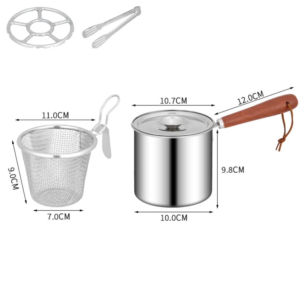 Deep Fryer Pot With Glass Lid And Detachable Handle For Gas Induction Stove Stainless Steel Frying Pan Kitchen Cooking Tool