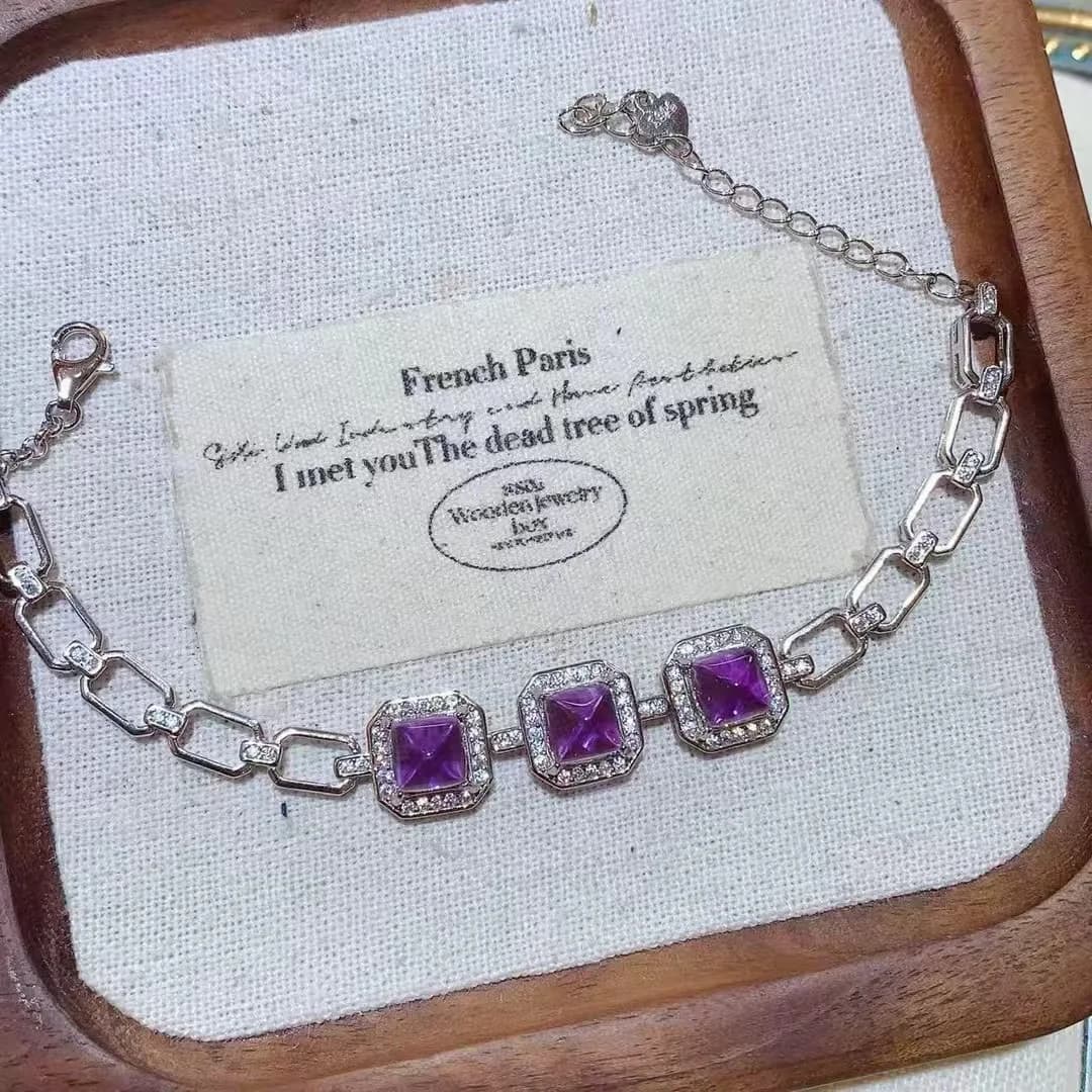 KJJEAXCMY Bracciale da donna di fascia alta Ametista naturale Argento S925 con galvanica Boasting Alta chiarezza Brillantezza completa