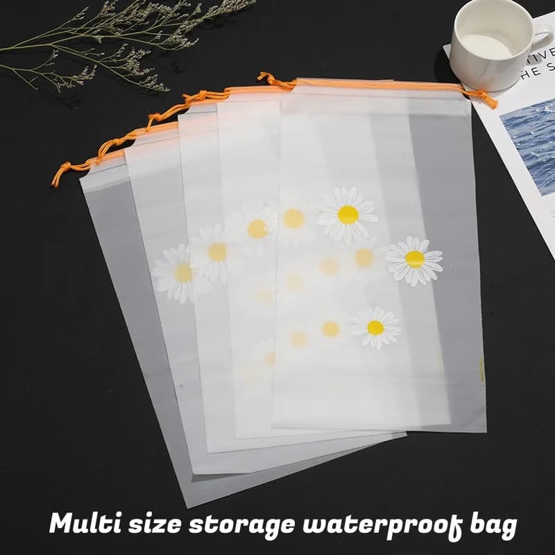 50Pcs Transparent Waterproof Travel Cosmetic Bag Towel Socks Plastic Drawstring Storage Bag Bathroom Transparent Beach Bag