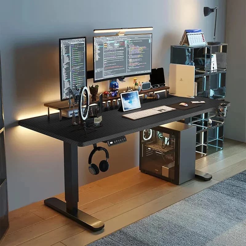 Scrivania stand up elettrica Workstation Desktop in pezzo intero Scrivania ergonomica regolabile in altezza con tazza e supporto per cuffie