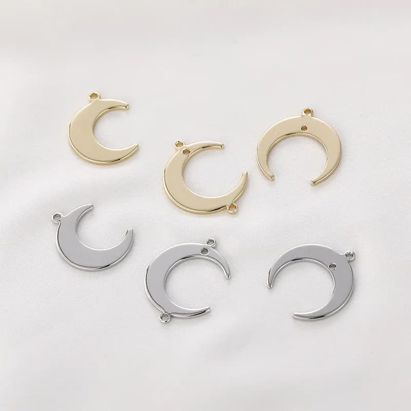 Ciondoli a forma di mezzaluna in ottone placcato oro 14 carati, pendenti singoli, con doppia paranco, connettori, bracciale, collana, creazione di gioielli fai da te