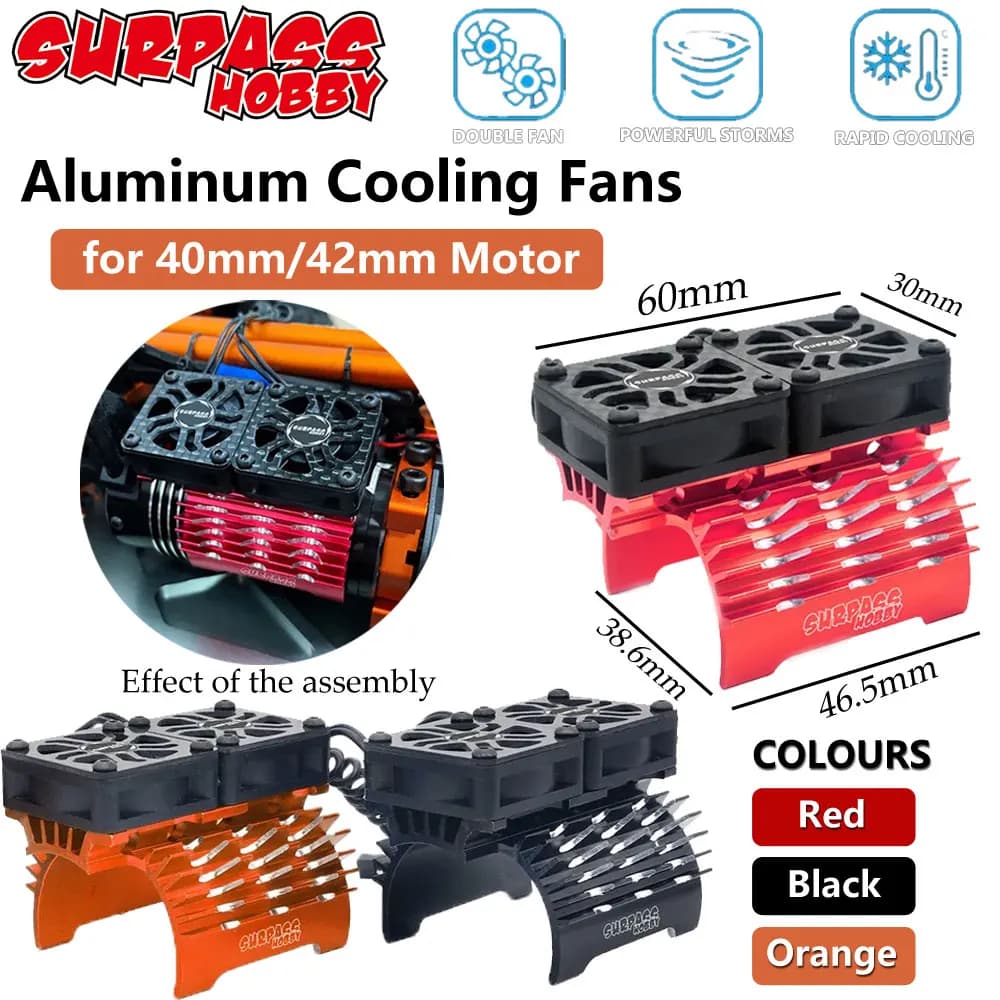 Surpass Hobby Doppia ventola di raffreddamento in metallo Dissipatore di calore per auto RC 4068 4076 4082 4092 4268 4274 4282 4292 40/42mm Accessori motore