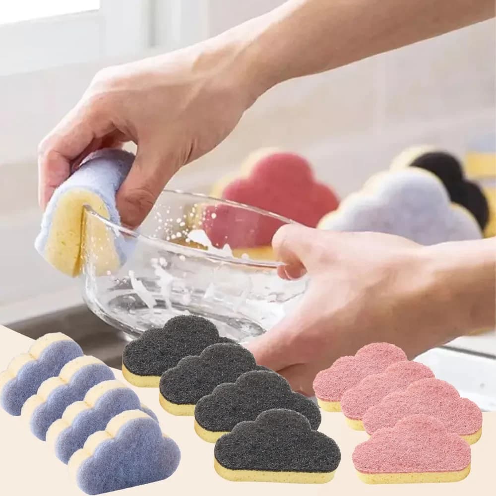 4Pcs Cloud Cleaning Sponge Brush Kitchen Office Dishwashing Brushes Household Dishwashing Sponge Pads