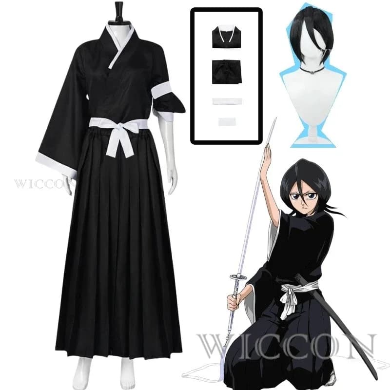 Costumi cosplay completi Kuchiki Rukia Costume cosplay Ichigo Die Pa Soul Society Shinigami Kimono Guerra del sangue di mille anni