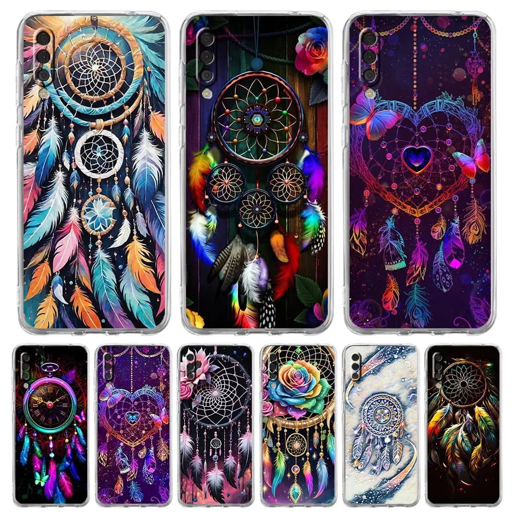 Transparent Phone Case for Samsung Galaxy A16 A14 A12 A22 A24 A26 A36 A56 A42 A20 A30 Soft TPU Cover Cute Mandala Dreamcatcher