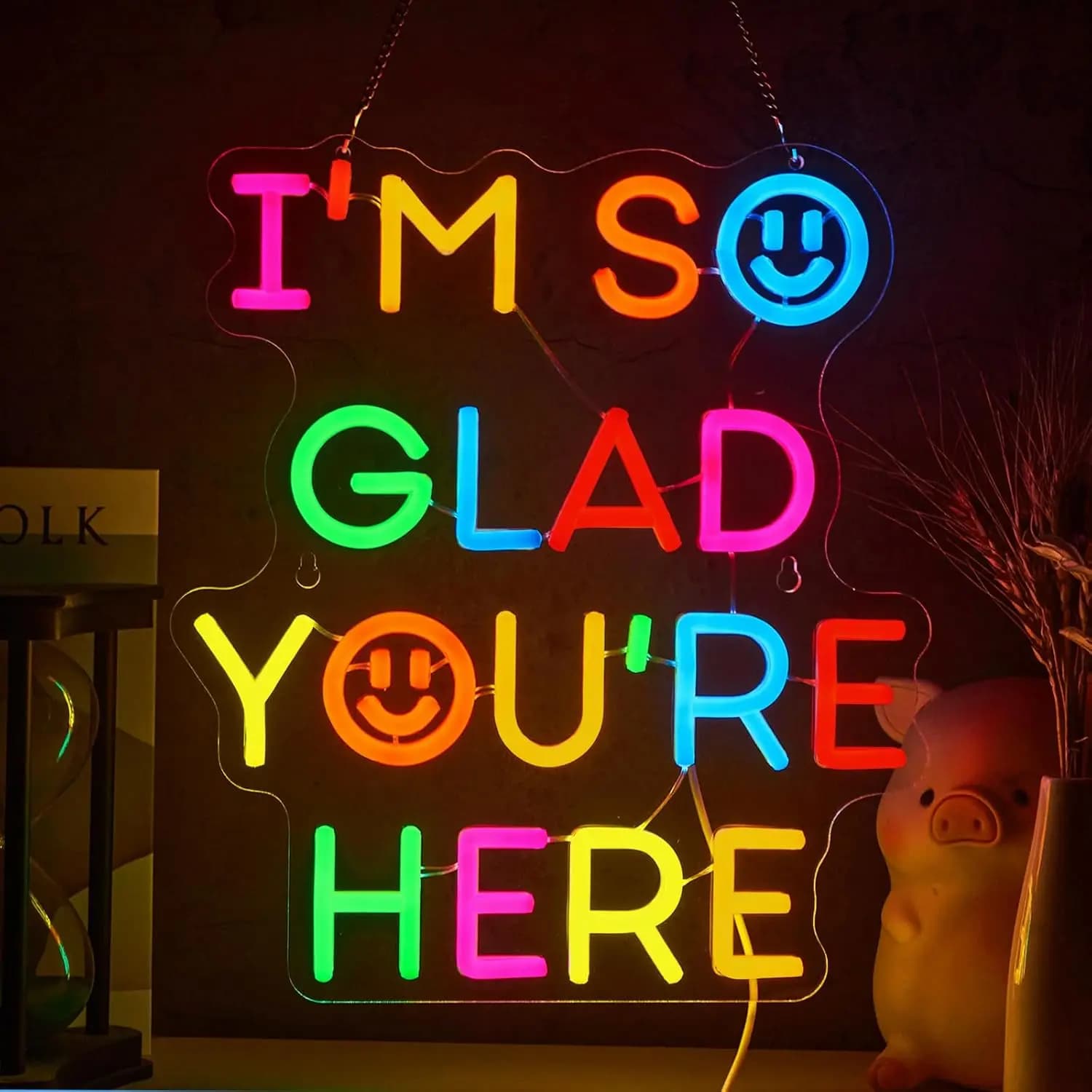 Insegna al Neon 'I'm So Glad You're Here' Alimentata via USB, Luce LED per Bar, Feste, Camere dei Bambini, Sale Giochi, Decorazione Camera da Letto, Illuminazione Artistica da Parete